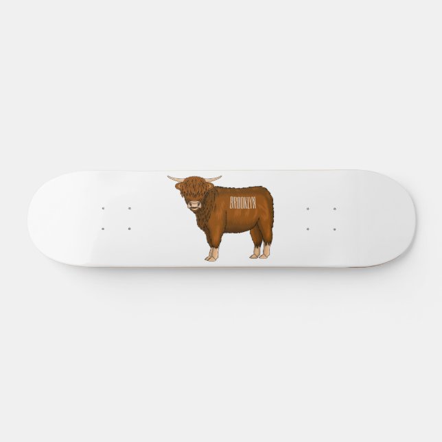 Skateboard Ilustracion personalizado de vaca de Highland (Horz)