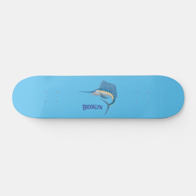 Skateboard Ilustracion personalizado divertido de pez espada (Horz)