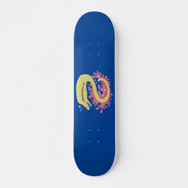 Skateboard Ilustracion personalizado gracioso de moray verde (Anverso )