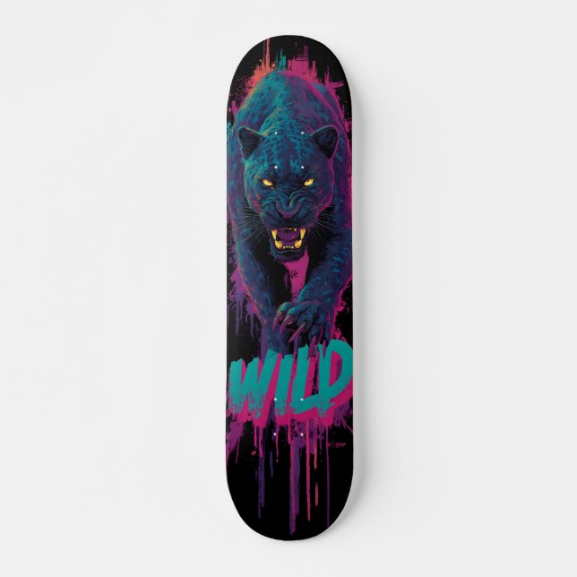 Skateboard Ilustración vertical y agresiva de pantera negra (Anverso )