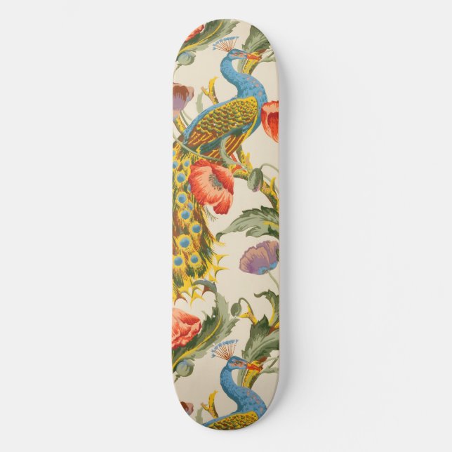 Skateboard Ilustraciones de pavo real y cachorros (Anverso)