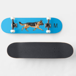 Skateboard Imagen de pastor alemán monogramada azul