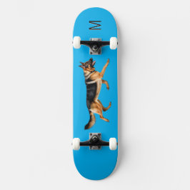 Skateboard Imagen de perro pastor alemana monogramada azul
