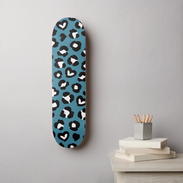 Skateboard Impresión animal, leopardo azul, puntos de chita,  (Arte de la pared)