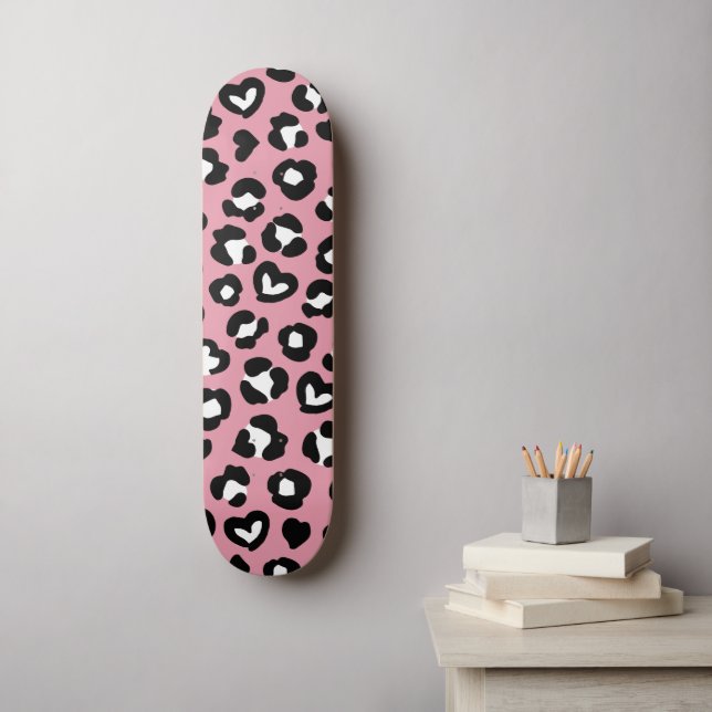 Skateboard Impresión animal, leopardo rosado, puntos de chita (Arte de la pared)
