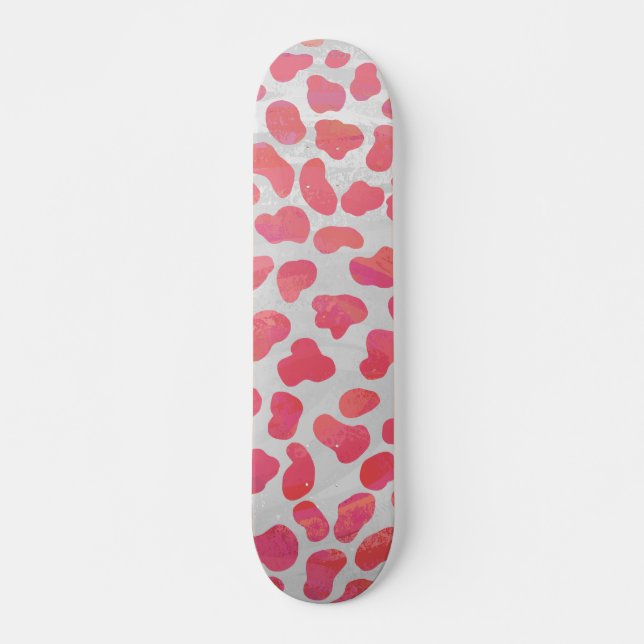 Skateboard Impresión dálmata rosa y blanca (Anverso )