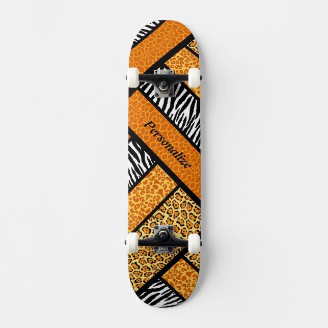 Skateboard Impresión de animales africanos Naranja de moda co (Anverso)