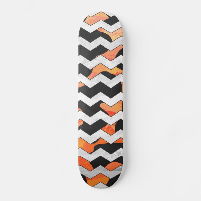 Skateboard Impresión de Chevron de vaca negro y Naranja (Anverso)