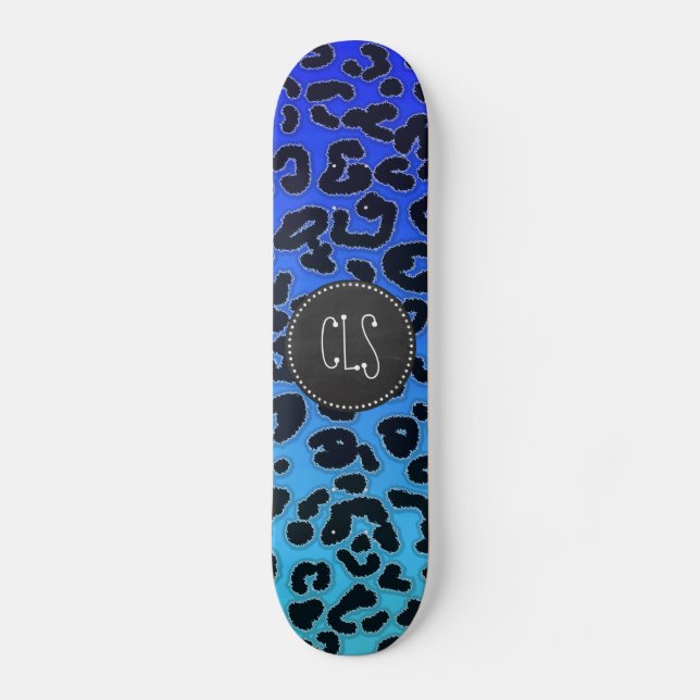 Skateboard Impresión de Leopardo Azul Eléctrico; apariencia d (Anverso)
