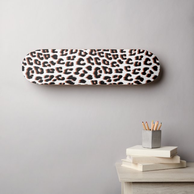 Skateboard Impresión de leopardo blanco y marrón negro (Arte de pared (horz))