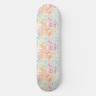 Skateboard Impresión de leopardo de acuarela arcoíris pastel