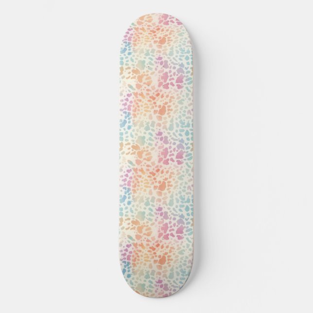 Skateboard Impresión de leopardo de acuarela arcoíris pastel (Anverso)