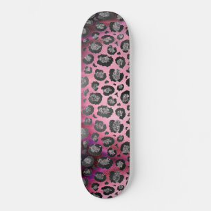 Skateboard Impresión de leopardo Purpurinoso en rosa brillan