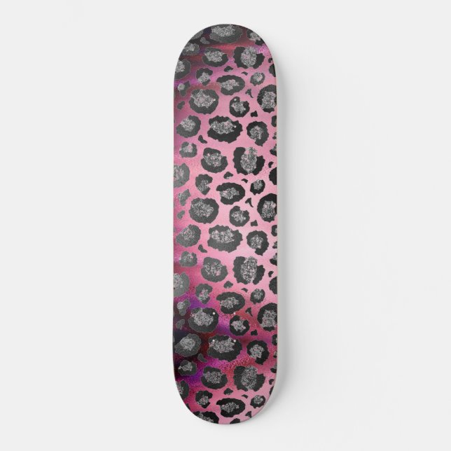 Skateboard Impresión de leopardo Purpurinoso en rosa brillant (Anverso)