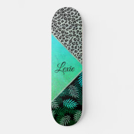 Skateboard Impresión de leopardo tropical Verde azulado Purpu