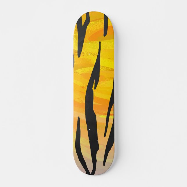 Skateboard Impresión de tigre negro y Naranja (Anverso )