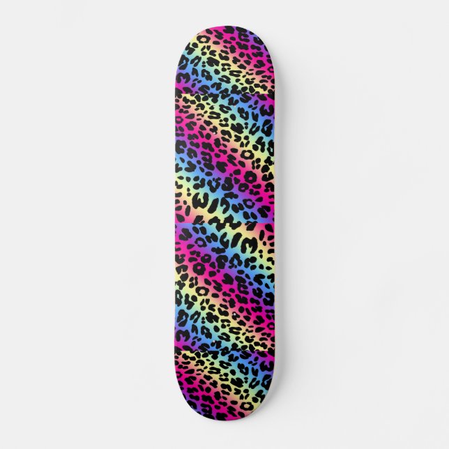 Skateboard Impresión del patrón Neon Rainbow Leopard (Anverso)