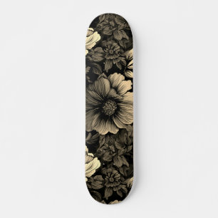 Skateboard Impresión floral Sepia Tone Vintage