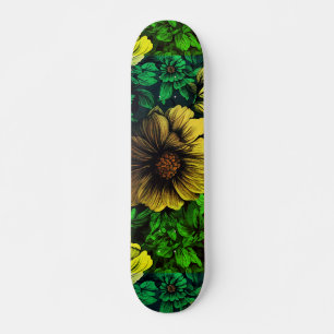 Skateboard Impresión floral vintage de colores únicos