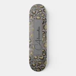 Skateboard Impresión Purpurinoso de leopardo sobre gris brill