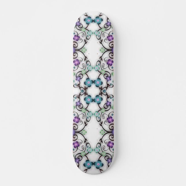 Skateboard Impresionante aspecto de encaje de flores azul vio (Anverso )