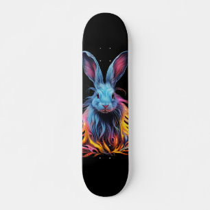 Skateboard Impresionante conejo azul en llamas