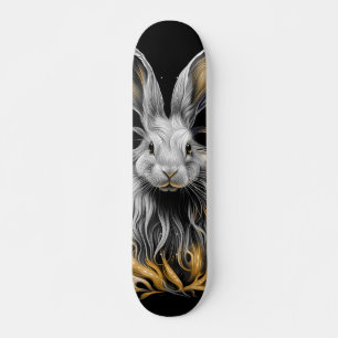 Skateboard Impresionante conejo gris en llamas