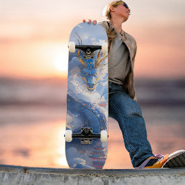 Skateboard Impresionante Dragón Azul De Oro Que Se Extiende S