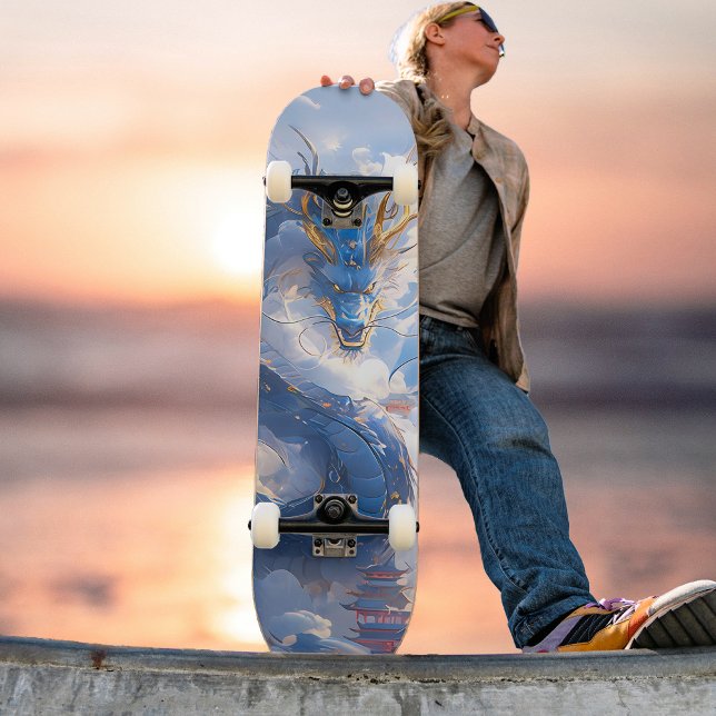 Skateboard Impresionante Dragón Azul De Oro Que Se Extiende S (Subido por el creador)