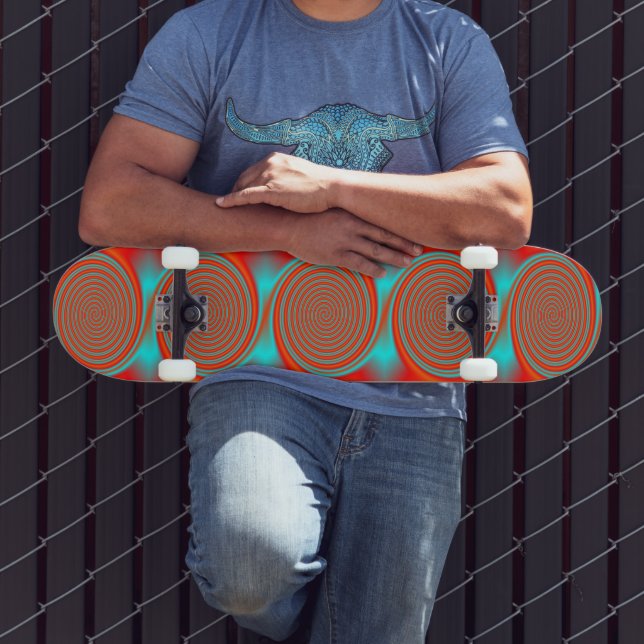 Skateboard Impresionante Naranja Aqua Swirl Circles En Skateb (Exterior 3)