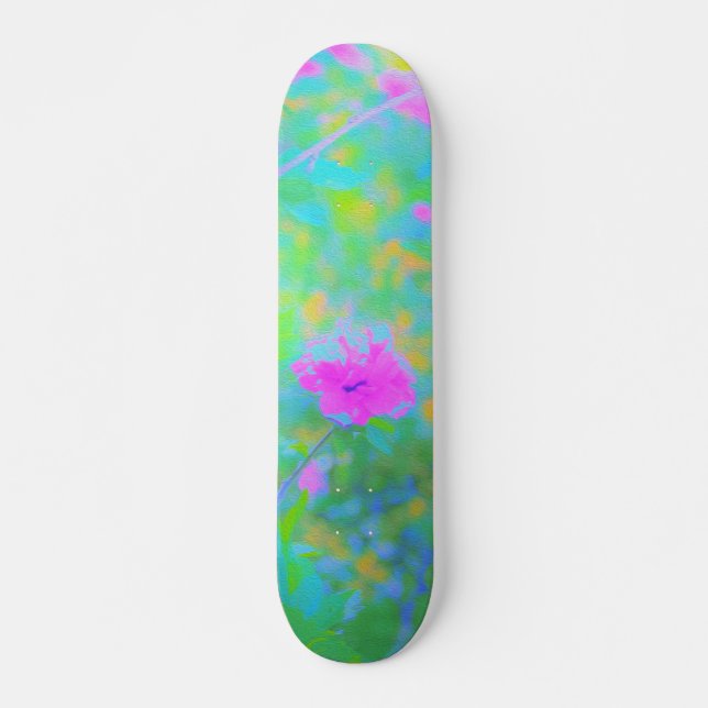 Skateboard Impresionante paisaje azul con flor rosa (Anverso )