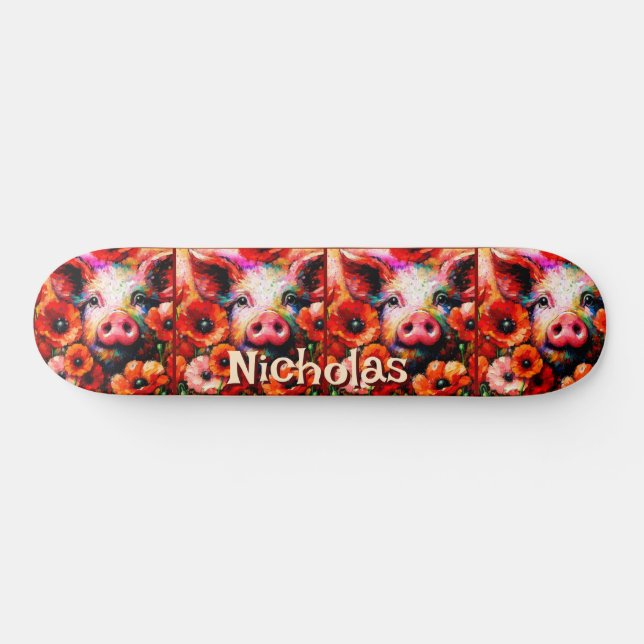 Skateboard Impresionantes flores de adormidera rojas personal (Horz)