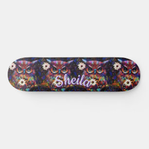 Skateboard Impresionista y caprichosa lechuza floral personal