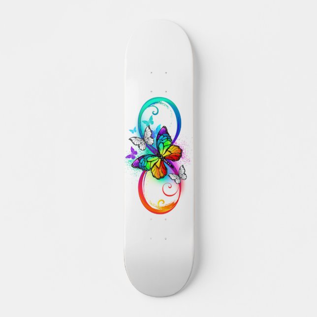 Skateboard Infinidad brillante con la mariposa arcoiris (Anverso )