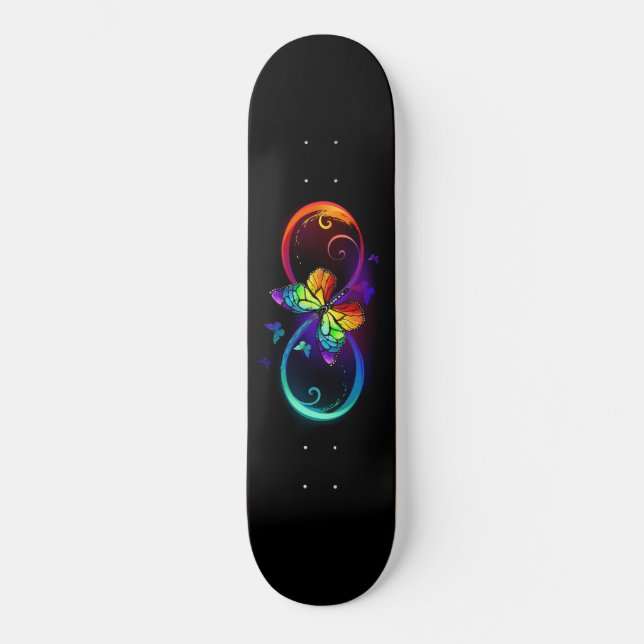 Skateboard Infinidad vibrante con mariposa arco iris sobre ne (Anverso)