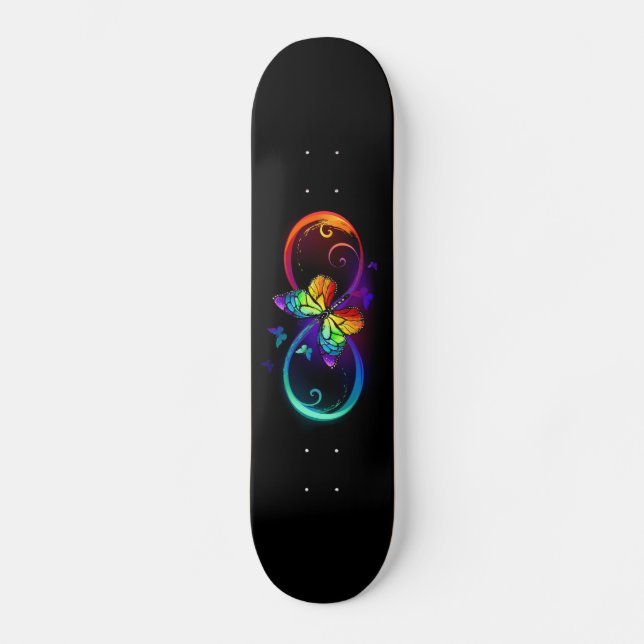 Skateboard Infinidad vibrante con mariposa arco iris sobre ne (Anverso)