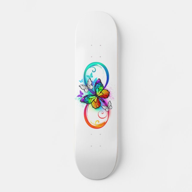 Skateboard Infinito brillante con mariposa arcoíris (Anverso)