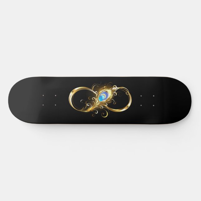 Skateboard Infinito con la pluma de pavo real dorado (Horz)