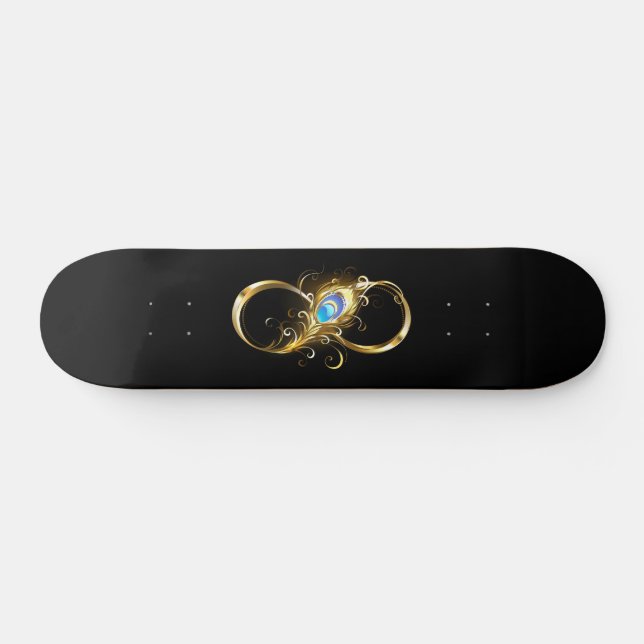 Skateboard Infinito con la pluma de pavo real dorado (Horz)