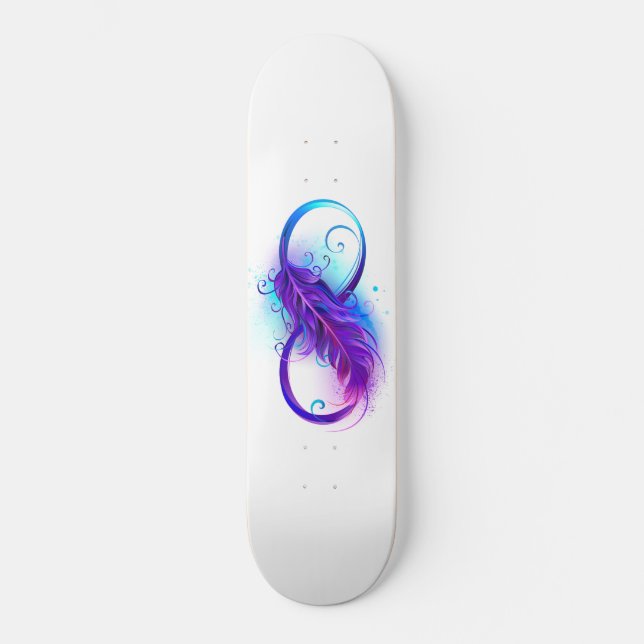 Skateboard Infinito con plumas púrpura (Anverso)
