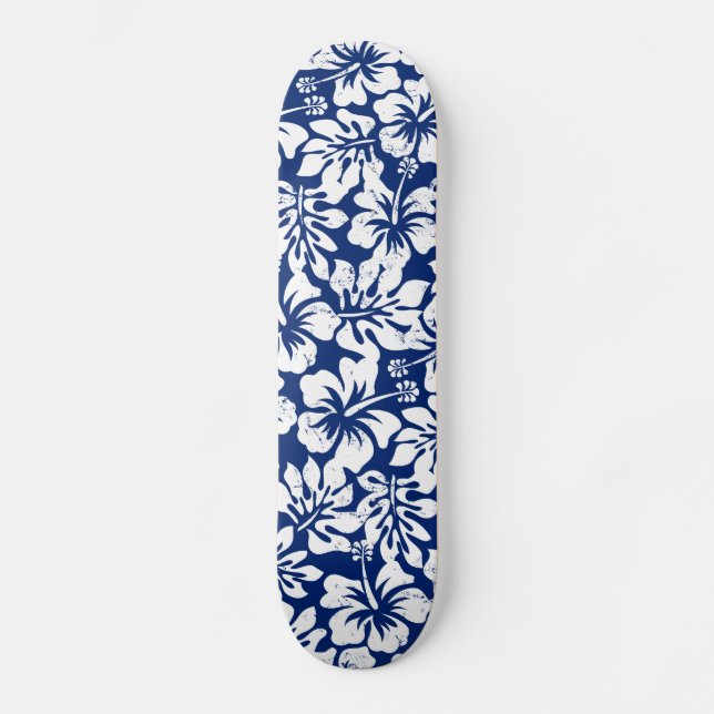 Skateboard Inhibisco blanco desgastado tropical (Anverso)