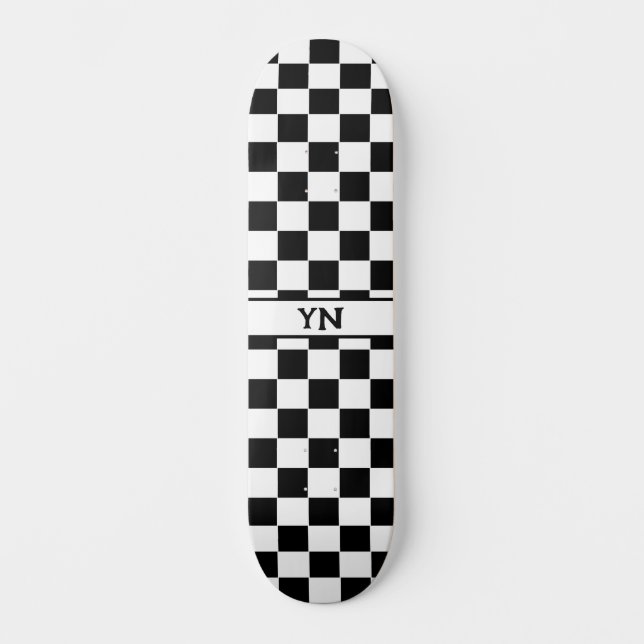 Skateboard Iniciales clásicas de Personalizado negro y blanco (Anverso)