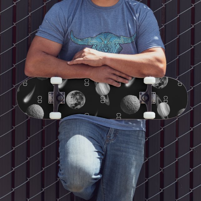 Skateboard Iniciales de monograma blanco y negro de galaxia (Exterior 3)
