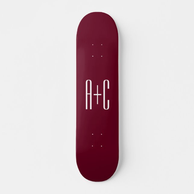 Skateboard Iniciales de parejas simples | Blanco y Borgoña (Anverso )