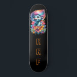 Skateboard *~* Iniciales Neon Hair Rainbow AP89 Troll<br><div class="desc">(Código de búsqueda AP89 para elementos Troll y AP88 para elementos de temas medievales) Transferir fácilmente a otros productos Zazzle. Skateboard de fondo NEGRO. Los colores brillantes y tan felices del NÓNICO Arcoiris simplemente emiten las imágenes TROLL y LETRAS. Personalizar / Personaliza tus INICIALES / MONOGRAM y juega con el...</div>