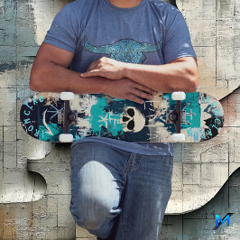 Skateboard Inspirado en grafitis náuticos con calaveras y anc