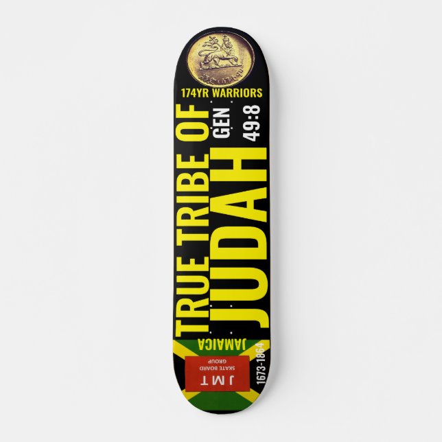 Skateboard JAMAICA VERDADERA TRIBU DE JUDAH Skateboard, 777"  (Anverso )