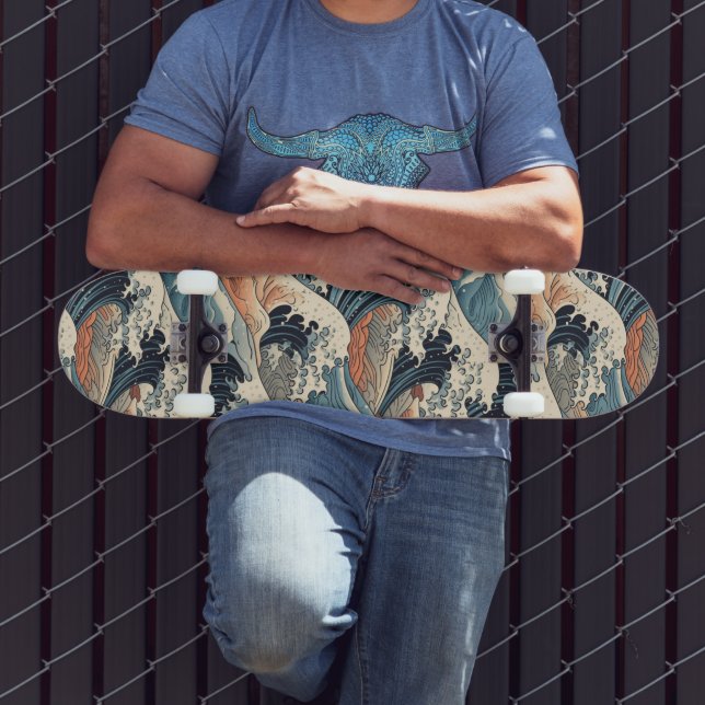 Skateboard Japanese Great Wave Pattern  (Exterior 3)