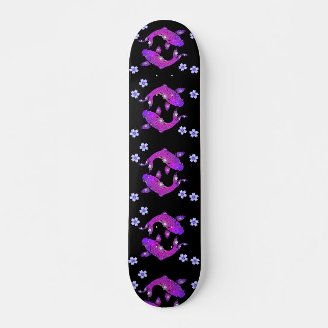 Skateboard Japonés Púrpura Koi Pescado Estético Negro (Anverso )