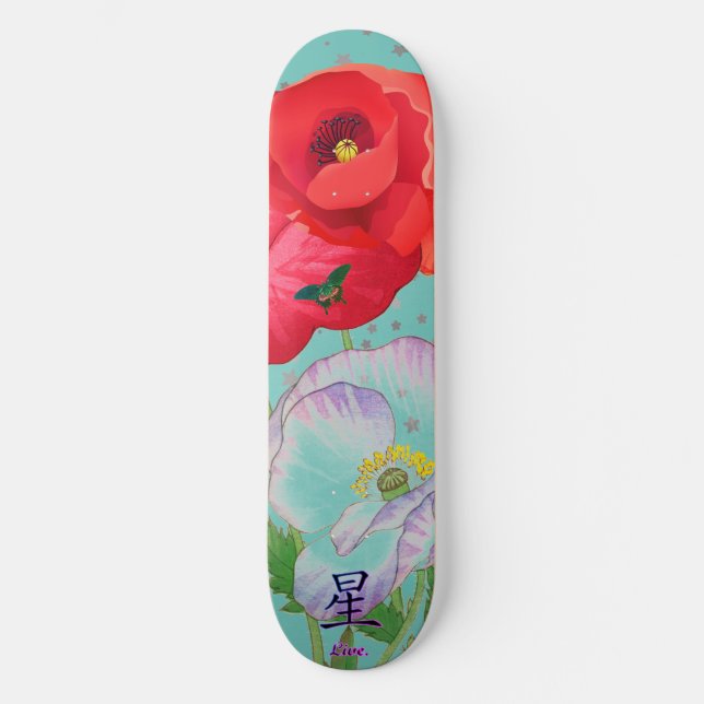 Skateboard JAPONESES FLOWERS STARS KANJI LIVE (Anverso)